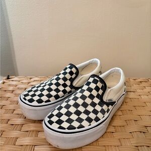 Vans Checkered Platform Slip-On Shoes - Black and White